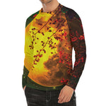 Yellow Full Moon Print Men's Long Sleeve Rash Guard
