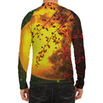 Yellow Full Moon Print Men's Long Sleeve Rash Guard