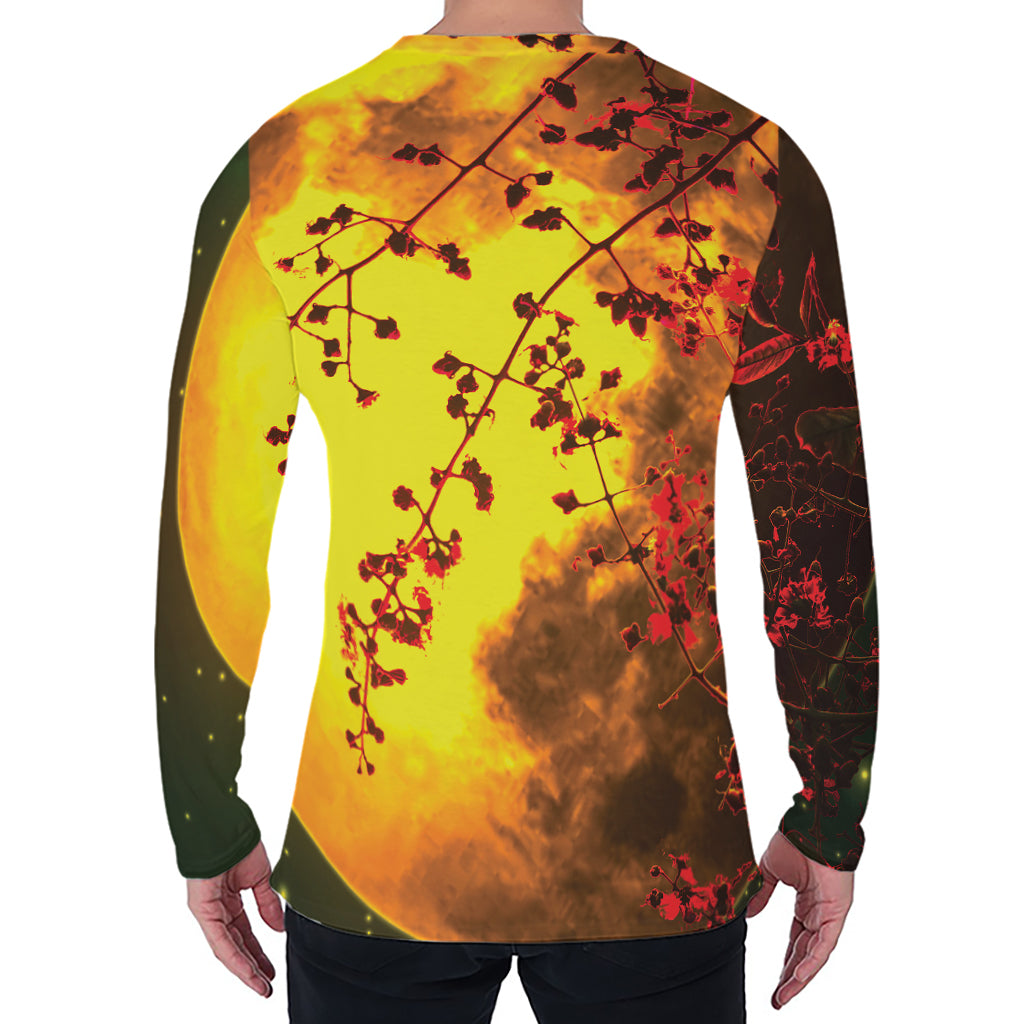Yellow Full Moon Print Men's Long Sleeve T-Shirt