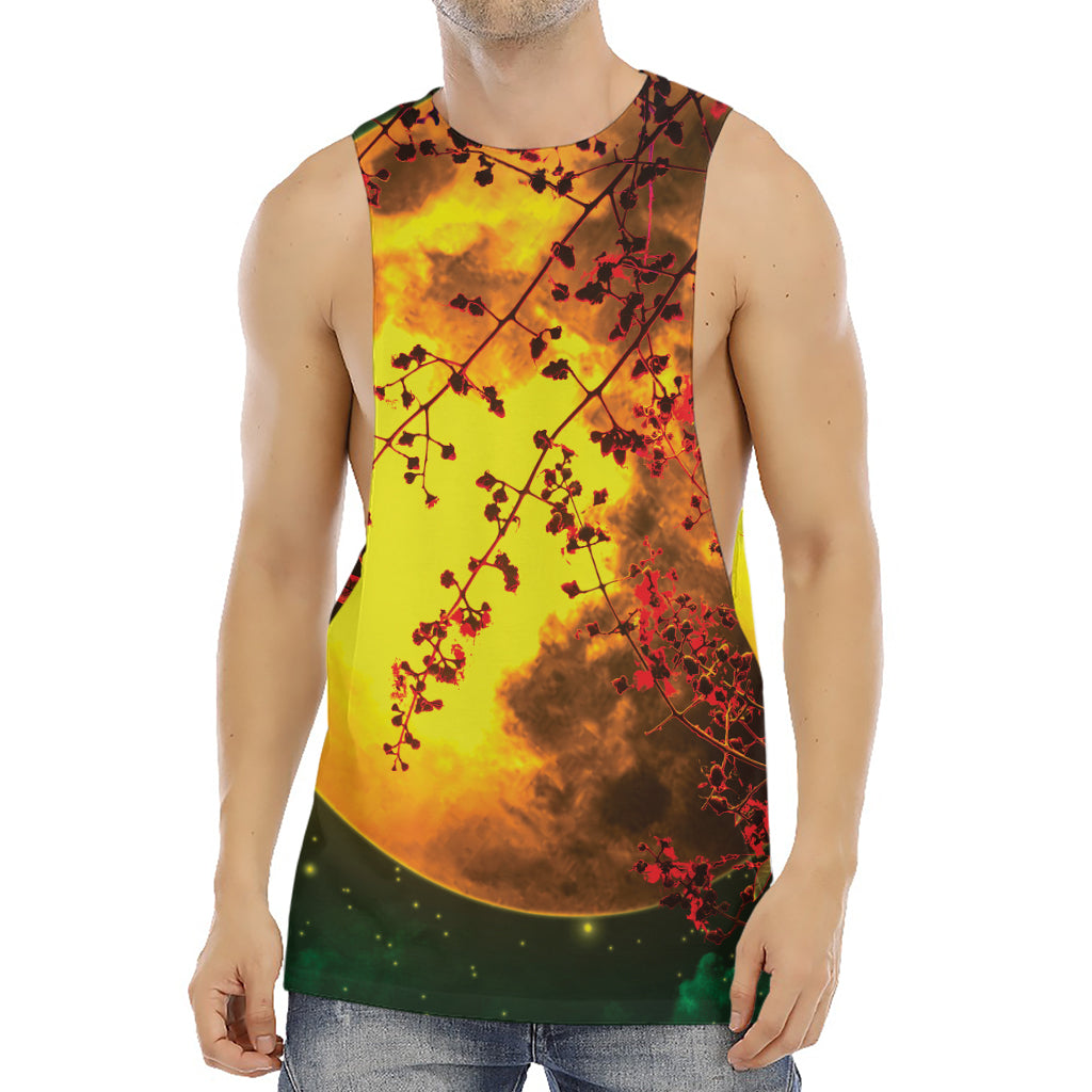 Yellow Full Moon Print Men's Muscle Tank Top