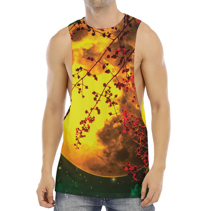 Yellow Full Moon Print Men's Muscle Tank Top