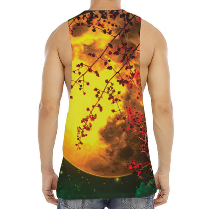Yellow Full Moon Print Men's Muscle Tank Top