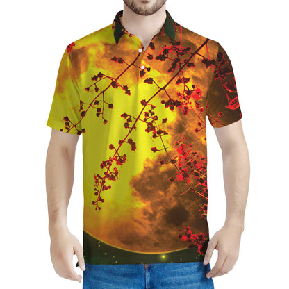 Yellow Full Moon Print Men's Polo Shirt