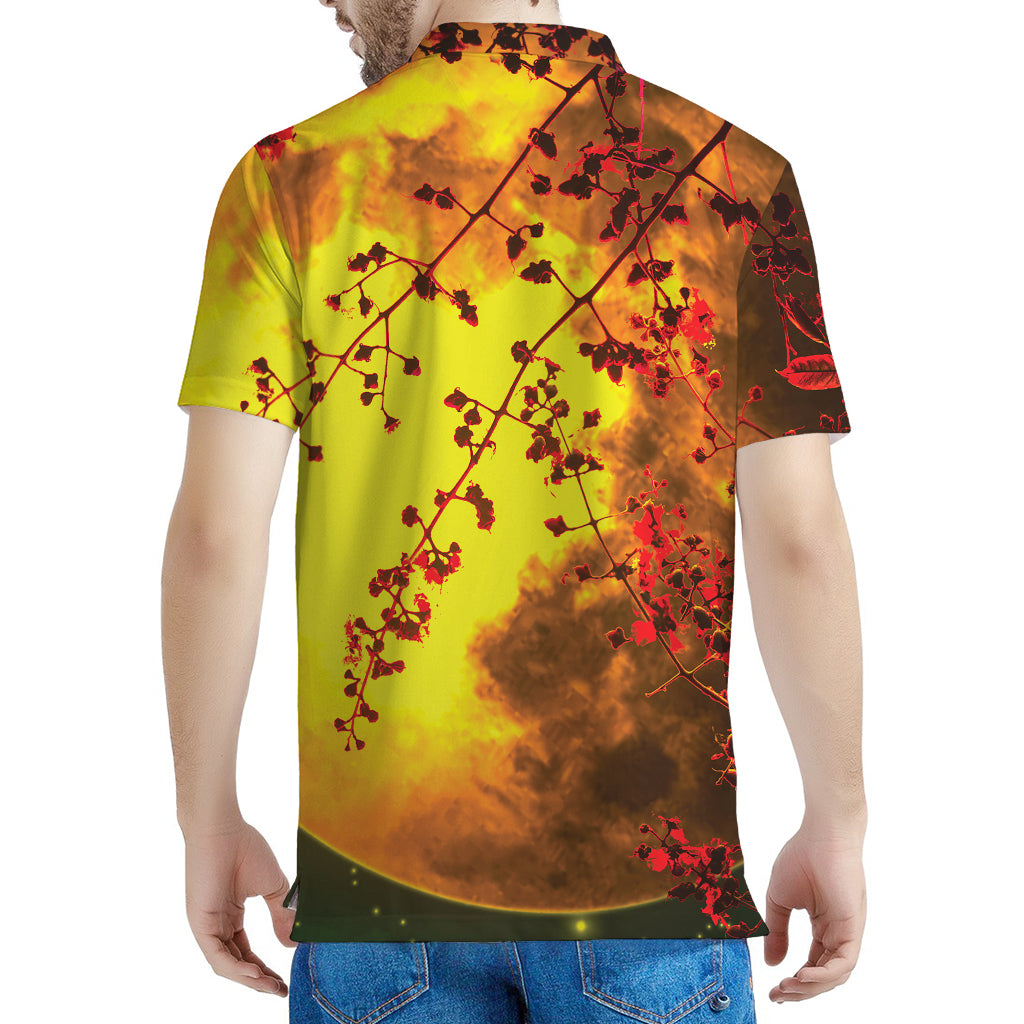 Yellow Full Moon Print Men's Polo Shirt