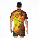 Yellow Full Moon Print Men's Rompers