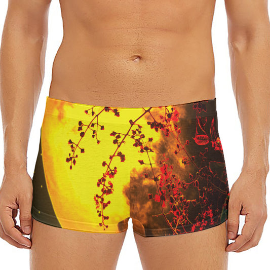 Yellow Full Moon Print Men's Short Boxer Briefs