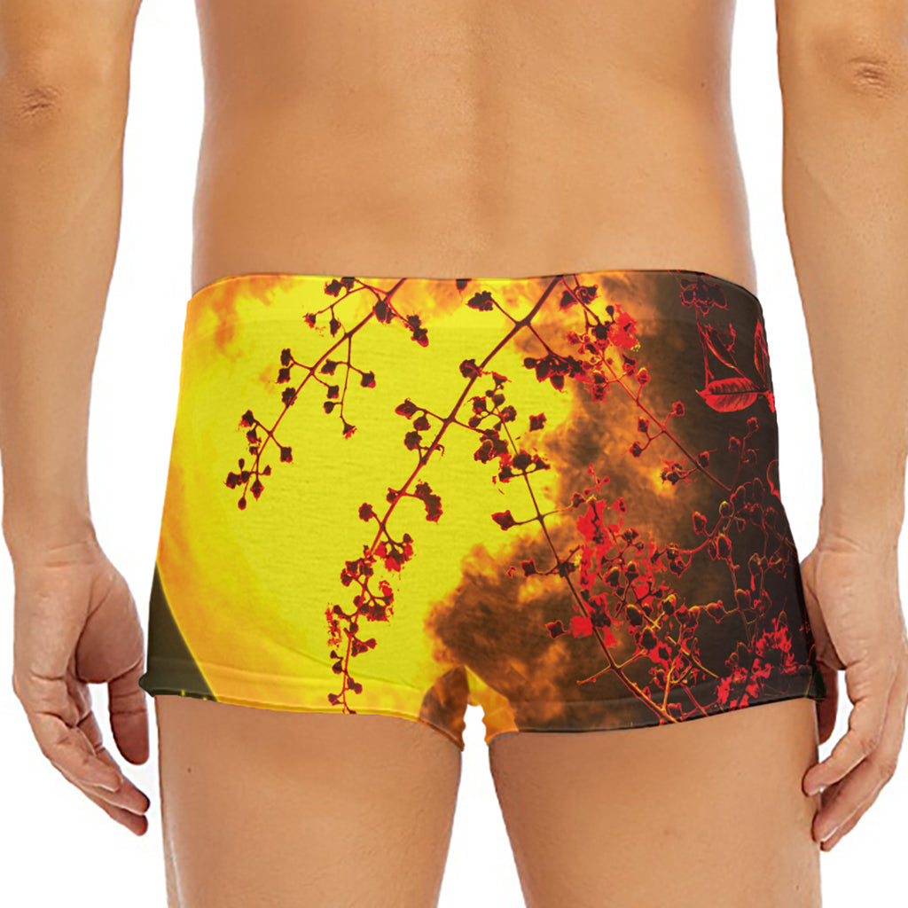 Yellow Full Moon Print Men's Short Boxer Briefs