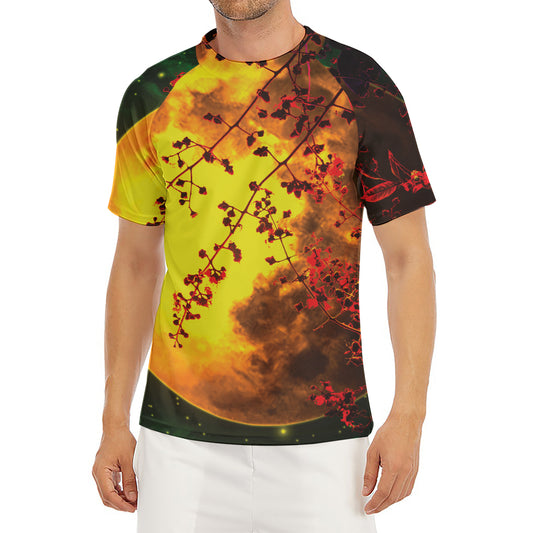 Yellow Full Moon Print Men's Short Sleeve Rash Guard