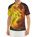 Yellow Full Moon Print Men's Short Sleeve Rash Guard