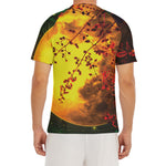Yellow Full Moon Print Men's Short Sleeve Rash Guard