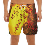 Yellow Full Moon Print Men's Split Running Shorts