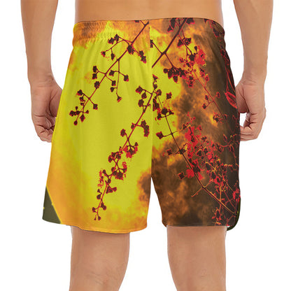 Yellow Full Moon Print Men's Split Running Shorts