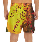 Yellow Full Moon Print Men's Split Running Shorts