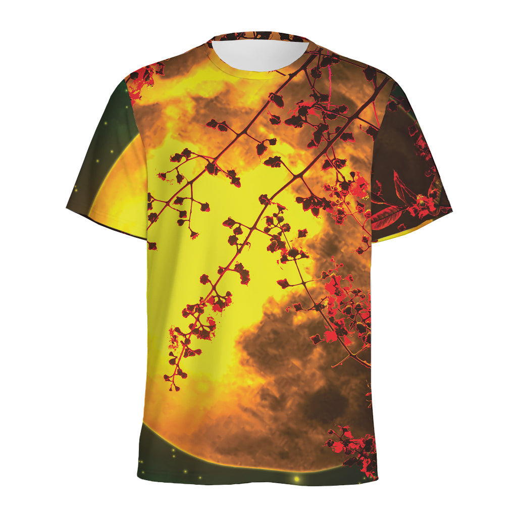 Yellow Full Moon Print Men's Sports T-Shirt