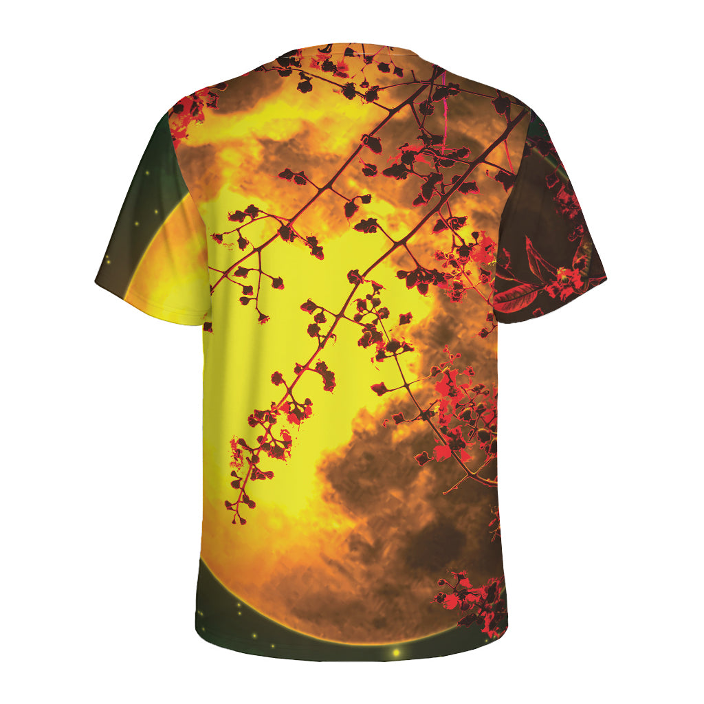 Yellow Full Moon Print Men's Sports T-Shirt