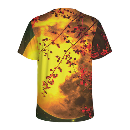 Yellow Full Moon Print Men's Sports T-Shirt