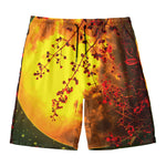 Yellow Full Moon Print Men's Swim Trunks