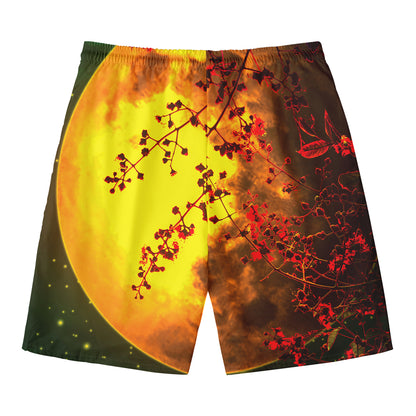Yellow Full Moon Print Men's Swim Trunks