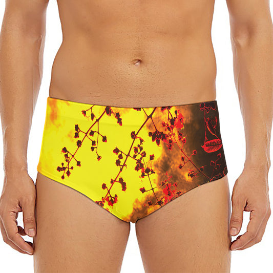 Yellow Full Moon Print Men's Triangle Swim Briefs