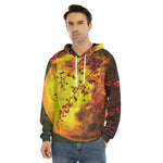 Yellow Full Moon Print Men's Velvet Pullover Hoodie