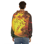 Yellow Full Moon Print Men's Velvet Pullover Hoodie