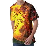 Yellow Full Moon Print Men's Velvet T-Shirt