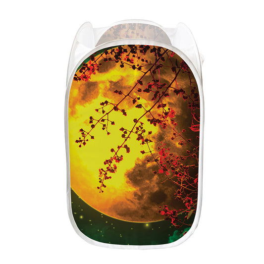 Yellow Full Moon Print Mesh Laundry Hamper