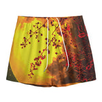 Yellow Full Moon Print Mesh Shorts