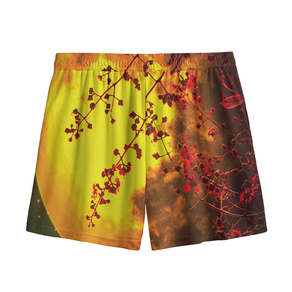 Yellow Full Moon Print Mesh Shorts