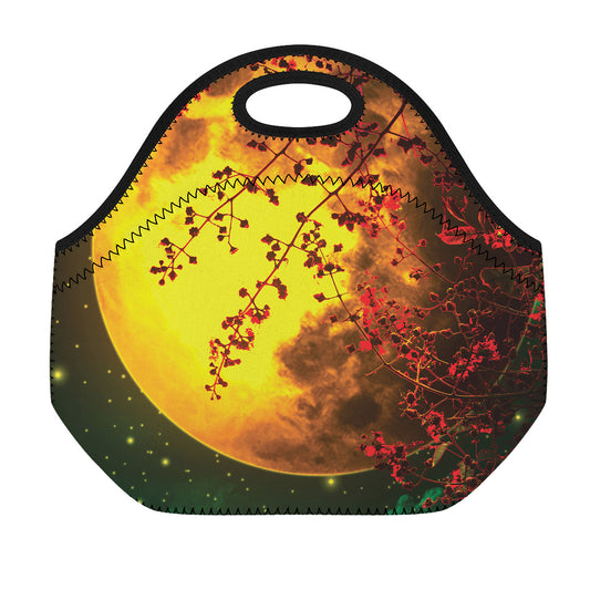 Yellow Full Moon Print Neoprene Lunch Bag