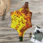 Yellow Full Moon Print One Shoulder Bodysuit