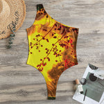 Yellow Full Moon Print One Shoulder Bodysuit