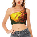 Yellow Full Moon Print One Shoulder Crop Top