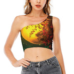 Yellow Full Moon Print One Shoulder Crop Top