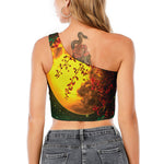 Yellow Full Moon Print One Shoulder Crop Top