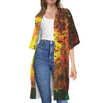 Yellow Full Moon Print Open Front Beach Cover Up