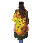 Yellow Full Moon Print Open Front Beach Cover Up