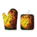Yellow Full Moon Print Oven Mitt And Pot Holder Set