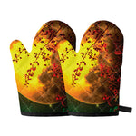 Yellow Full Moon Print Oven Mitts