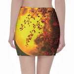 Yellow Full Moon Print Pencil Mini Skirt