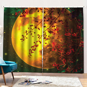 Yellow Full Moon Print Pencil Pleat Curtains