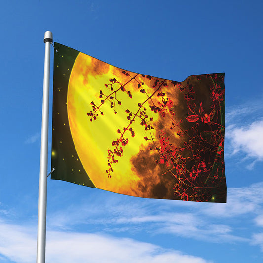 Yellow Full Moon Print Polyester Flag