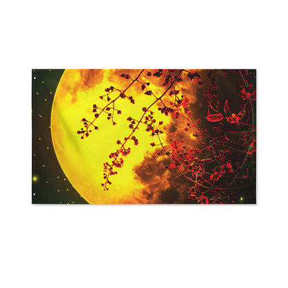Yellow Full Moon Print Polyester Flag