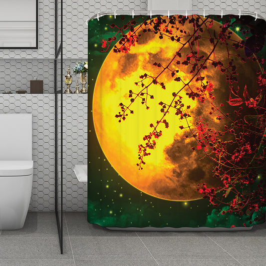 Yellow Full Moon Print Polyester Shower Curtain