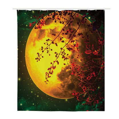 Yellow Full Moon Print Polyester Shower Curtain