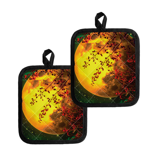 Yellow Full Moon Print Pot Holders