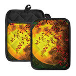 Yellow Full Moon Print Pot Holders With Pocket