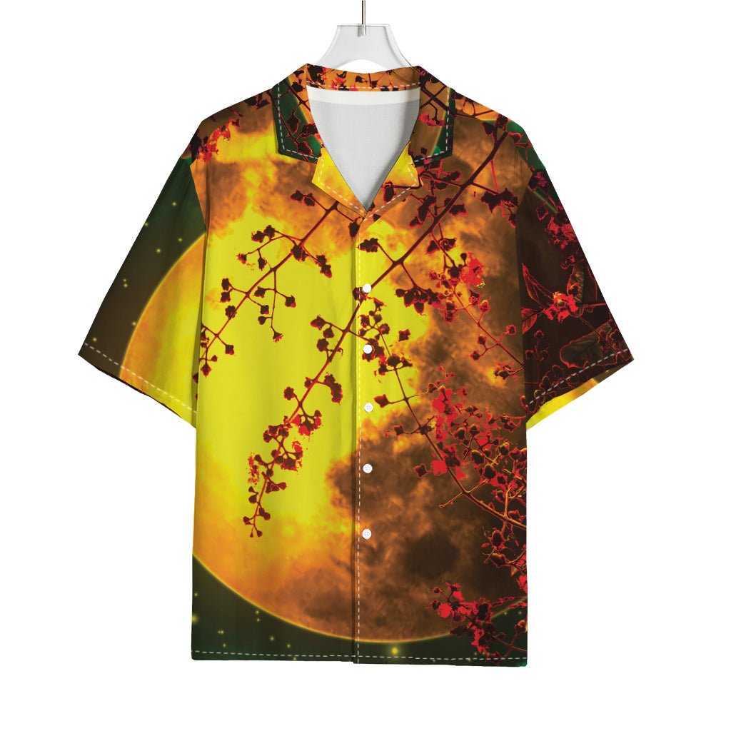 Yellow Full Moon Print Rayon Hawaiian Shirt