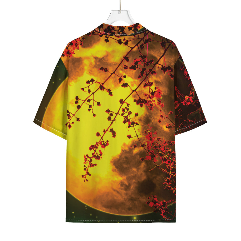 Yellow Full Moon Print Rayon Hawaiian Shirt