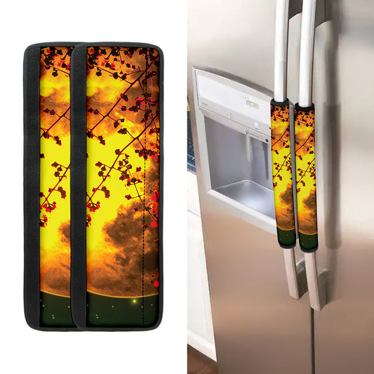 Yellow Full Moon Print Refrigerator Handle Covers